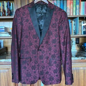 J Ferrar Slim Blazer, Men's Size M, Black on Burgundy